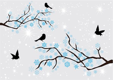 simsearch:400-07900302,k - vector snow branches with snowflakes and birds Stock Photo - Budget Royalty-Free & Subscription, Code: 400-07756667