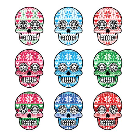 Vector icons set of sugar skull - Nordic style isolated on white Stock Photo - Budget Royalty-Free & Subscription, Code: 400-07757854