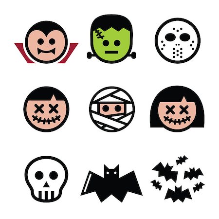 scary cartoon faces - Vector icons set of creepy or scary Halloween characters isolated on white Stock Photo - Budget Royalty-Free & Subscription, Code: 400-07757852