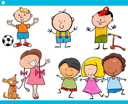 Cartoon Illustration of Cute Little Boys and Girls Children Characters Set Stock Photo - Budget Royalty-Free & Subscription, Code: 400-07758227