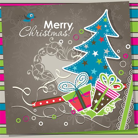 scrapbook cards christmas - Template Christmas greeting card,  vector illustration Stock Photo - Budget Royalty-Free & Subscription, Code: 400-07759410