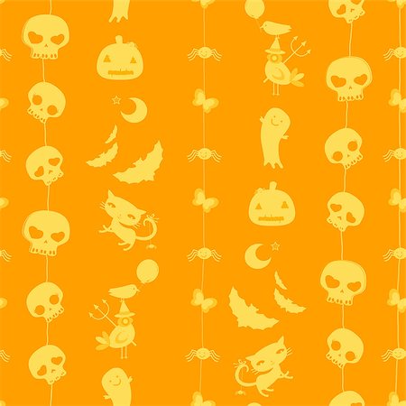 dip (artist) - halloween themed seamless pattern with cute skulls, ghosts, cats, bats, pumpkins etc Stock Photo - Budget Royalty-Free & Subscription, Code: 400-07759890