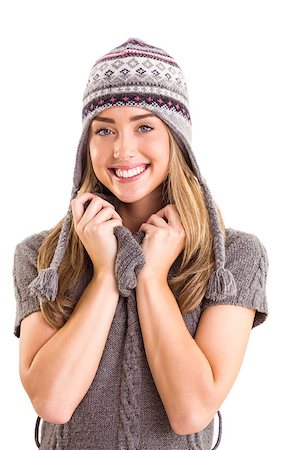 Happy blonde in winter clothes posing on white background Stock Photo - Budget Royalty-Free & Subscription, Code: 400-07752503