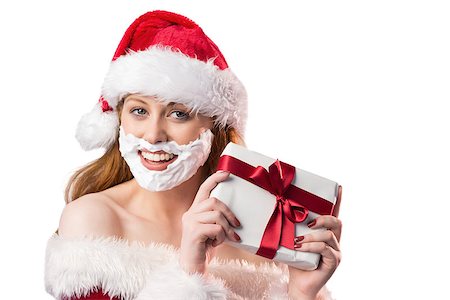 simsearch:693-06435898,k - Festive redhead in foam beard holding gift on white background Stock Photo - Budget Royalty-Free & Subscription, Code: 400-07752886
