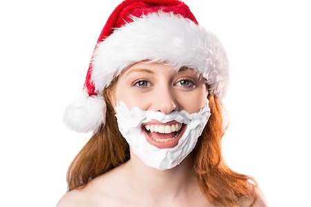simsearch:693-06435898,k - Festive redhead in foam beard on white background Stock Photo - Budget Royalty-Free & Subscription, Code: 400-07752887