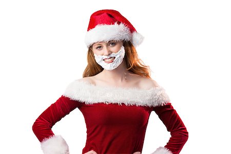 simsearch:693-06435898,k - Festive redhead in foam beard on white background Stock Photo - Budget Royalty-Free & Subscription, Code: 400-07752882