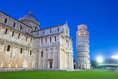 simsearch:400-05672489,k - Piazza del Duomo with Pisa tower and the Cathedral illuminated at night, Pisa, Italy Stock Photo - Budget Royalty-Free & Subscription, Code: 400-07774698
