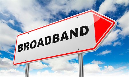 simsearch:400-04843830,k - Broadband - Inscription on Red Road Sign on Sky Background. Stock Photo - Budget Royalty-Free & Subscription, Code: 400-07775009