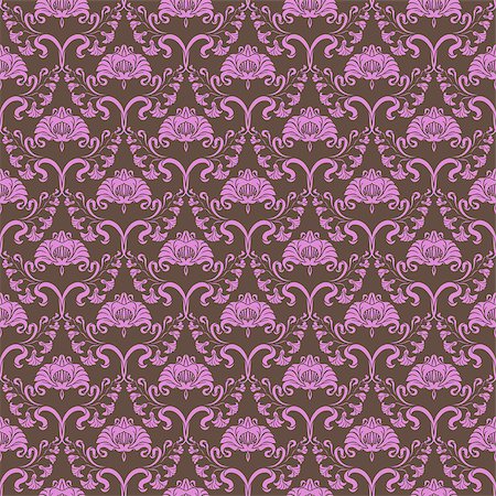 simsearch:400-05888512,k - Damask seamless floral pattern. Royal wallpaper. Floral ornaments on a brown background. Vector illustration. Stock Photo - Budget Royalty-Free & Subscription, Code: 400-07775413