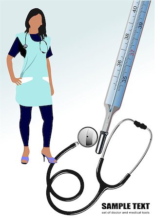 Medical nurse stethoscope and thermometer. Vector illustration Stock Photo - Budget Royalty-Free & Subscription, Code: 400-07776086