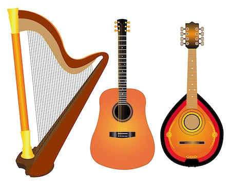 simsearch:6102-03748485,k - stringed instruments harp guitar Mandalina on white background Stock Photo - Budget Royalty-Free & Subscription, Code: 400-07776378