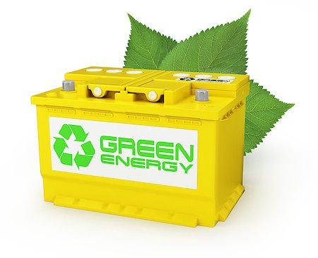 Car battery with green recycle sign. 3d Stock Photo - Budget Royalty-Free & Subscription, Code: 400-07779376