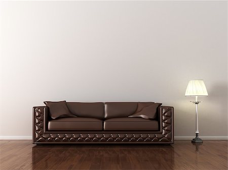 interior, leather sofa in white room Foto de stock - Super Valor sin royalties y Suscripción, Código: 400-07779561