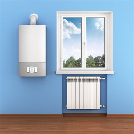 Radiator, boiler and nature in home interior Stock Photo - Budget Royalty-Free & Subscription, Code: 400-07770097