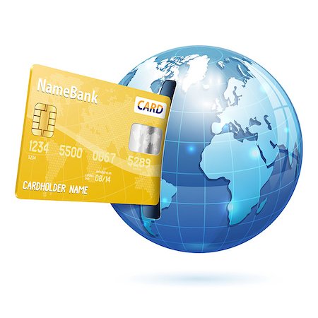 simsearch:400-06737278,k - Earth with Credit Cards. Internet Shopping and Electronic Payments Concept, isolated on white background Stock Photo - Budget Royalty-Free & Subscription, Code: 400-07771680