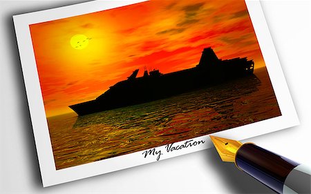 Photograph of cruise vacation at sunset with pen. Stock Photo - Budget Royalty-Free & Subscription, Code: 400-07773903