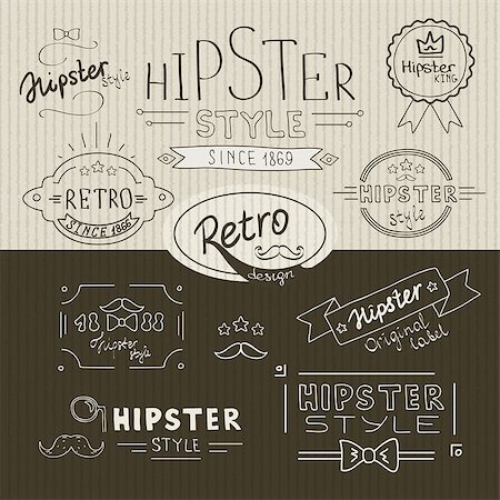 fashion graphics background banner - Retro hipster stamps and decors collection on two colors background Stock Photo - Budget Royalty-Free & Subscription, Code: 400-07795763