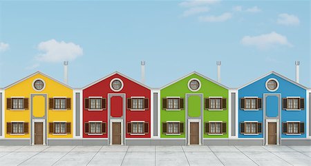 Set of colorful houses in a city street - 3D Rendering Stock Photo - Budget Royalty-Free & Subscription, Code: 400-07796790