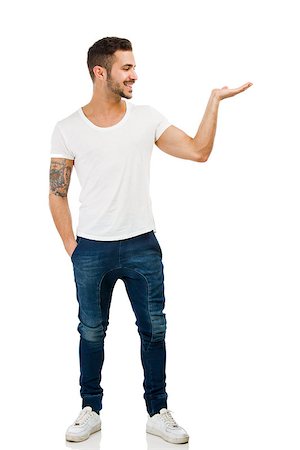 Happy young man making a scale with his own hands Stock Photo - Budget Royalty-Free & Subscription, Code: 400-07817951