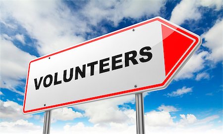 Volunteers - Inscription on Red Road Sign on Sky Background. Stock Photo - Budget Royalty-Free & Subscription, Code: 400-07819406