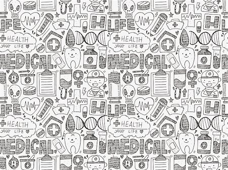 stethoscope drawing - seamless doodle medical pattern Stock Photo - Budget Royalty-Free & Subscription, Code: 400-07826163