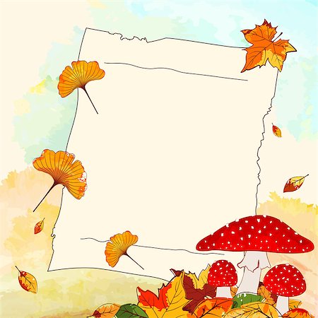 drawing of ginkgo leaf - Colorful Autumn Background with Leaf and Notepaper Photographie de stock - Aubaine LD & Abonnement, Code: 400-07826347