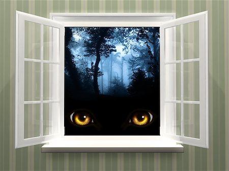 simsearch:400-03936196,k - Eyes of monster  in open window Stock Photo - Budget Royalty-Free & Subscription, Code: 400-07829229