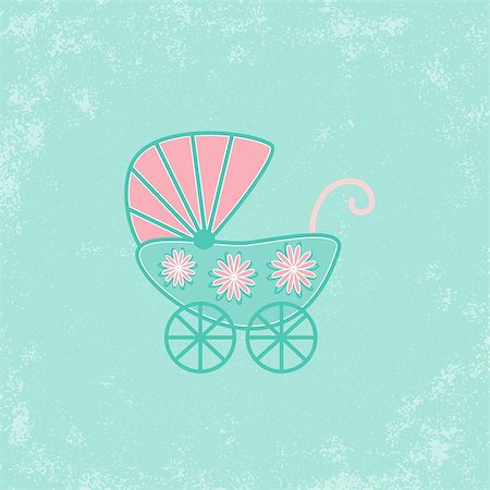simsearch:400-04621014,k - Baby shower grunge invitation card template with stroller Stock Photo - Budget Royalty-Free & Subscription, Code: 400-07829608