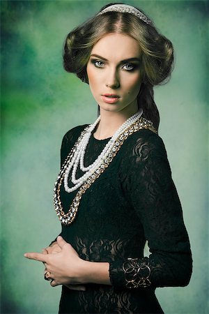 simsearch:400-05287348,k - beautiful woman in fantasy portrait with antique princess style, retro hair-style and some brilliant jewellery Stock Photo - Budget Royalty-Free & Subscription, Code: 400-07820044