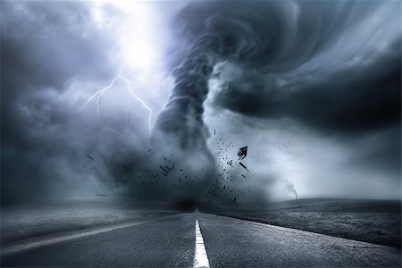 A large storm producing a Tornado, causing destruction. Illustration. Stock Photo - Budget Royalty-Free & Subscription, Code: 400-07820747