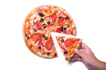 elisanth (artist) - Male hand picking tasty pizza slice, isolated on white background Stock Photo - Budget Royalty-Free & Subscription, Code: 400-07821551