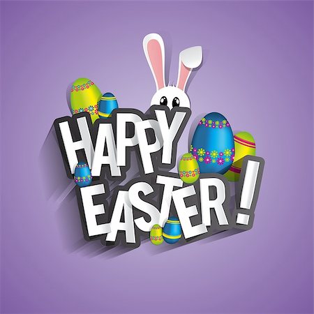 Happy Easter Greeting Card with Cartoon Rabbit vector illustration Stock Photo - Budget Royalty-Free & Subscription, Code: 400-07823599