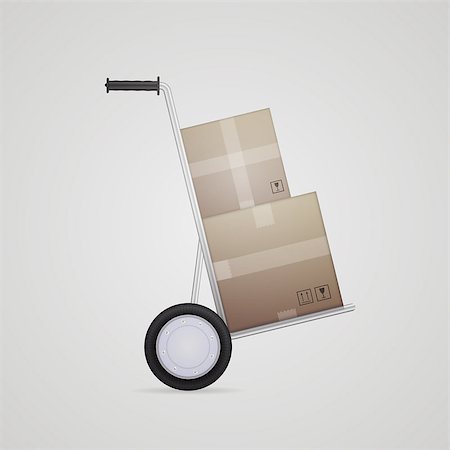 simsearch:400-05735817,k - Gray metallic hand truck with two cardboard boxes a side view. Isolated vector illustration on gray. Stock Photo - Budget Royalty-Free & Subscription, Code: 400-07823609