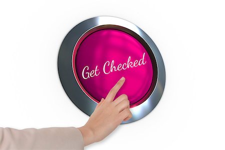 simsearch:400-07834847,k - Hand pressing pink button for breast cancer awareness on white background Stock Photo - Budget Royalty-Free & Subscription, Code: 400-07834855