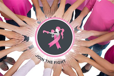 simsearch:400-07834847,k - Hands joined in circle wearing pink for breast cancer against breast cancer awareness message on poster Stock Photo - Budget Royalty-Free & Subscription, Code: 400-07835054