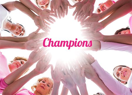 simsearch:400-07834847,k - Happy women in circle wearing pink for breast cancer on white background Stock Photo - Budget Royalty-Free & Subscription, Code: 400-07835057