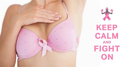 simsearch:400-07835111,k - Woman in bra with breast cancer awareness ribbon against breast cancer awareness message Stock Photo - Budget Royalty-Free & Subscription, Code: 400-07835110