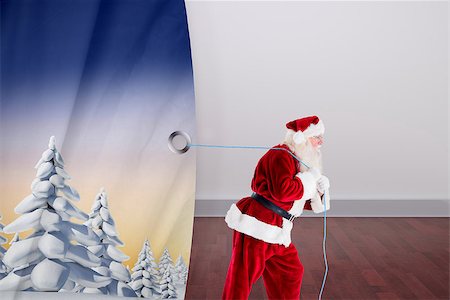 santa window - Santa claus pulling rope against room with wooden floor Stock Photo - Budget Royalty-Free & Subscription, Code: 400-07835363