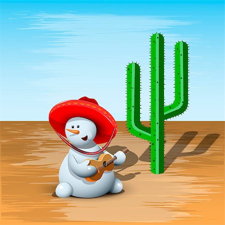 illustration merry Snowman in a sombrero and Cactus Stock Photo - Budget Royalty-Free & Subscription, Code: 400-07835419