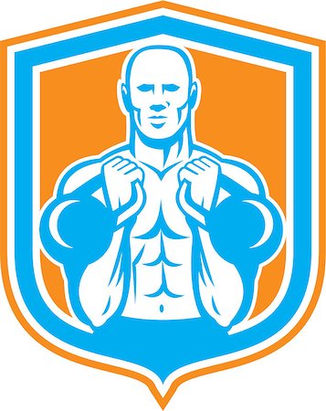 Illustration of a weightlifter lifting kettlebell set inside shield crest on isolated background done in retro style. Stock Photo - Budget Royalty-Free & Subscription, Code: 400-07835601