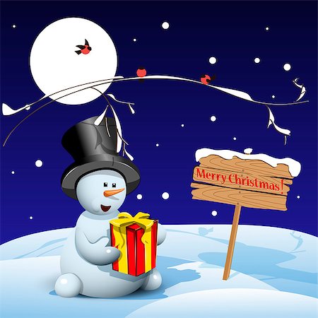 Illustration snowman with gifts on blue background Stock Photo - Budget Royalty-Free & Subscription, Code: 400-07835841