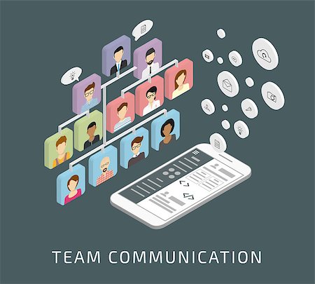 Isometric illustration of business team communication via smartphone app Stock Photo - Budget Royalty-Free & Subscription, Code: 400-07836026