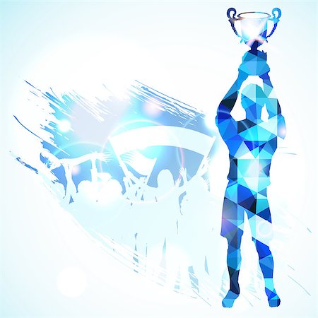 simsearch:400-07499775,k - Silhouettes Soccer Player with Trophy and Fans in Mosaic Pattern on grunge background, vector illustration. Stock Photo - Budget Royalty-Free & Subscription, Code: 400-07836376