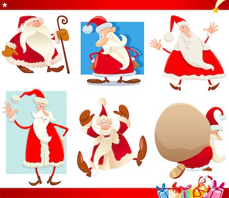 santa claus funny - Cartoon Illustration of Santa Claus with Presents and Christmas Themes Set Stock Photo - Budget Royalty-Free & Subscription, Code: 400-07836430