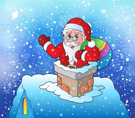 Santa Claus on snowy roof - eps10 vector illustration. Stock Photo - Budget Royalty-Free & Subscription, Code: 400-07836884