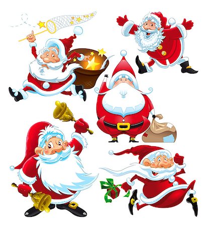 santa claus funny - Set of funny Santa Claus. Vector isolated characters. Stock Photo - Budget Royalty-Free & Subscription, Code: 400-07837270