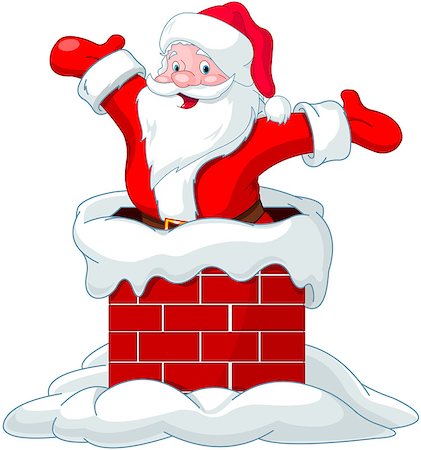 Happy Santa Claus jumping from chimney Stock Photo - Budget Royalty-Free & Subscription, Code: 400-07839712