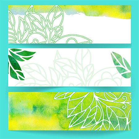 simsearch:400-05698489,k - Set of horizontal banners with green watercolor leaves. Vector. Stock Photo - Budget Royalty-Free & Subscription, Code: 400-07830441