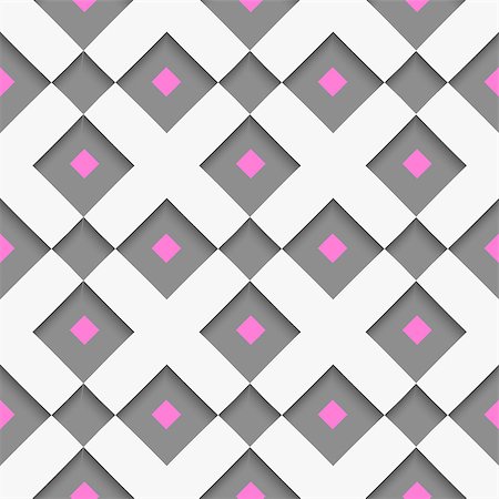 Seamless abstract background of white 3d shapes with realistic shadow and cut out of paper effect. White geometrical ornament with white net and pink squares on gray. Stock Photo - Budget Royalty-Free & Subscription, Code: 400-07831076