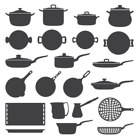 vector dark grey cookware silhouette set Stock Photo - Budget Royalty-Free & Subscription, Code: 400-07831455